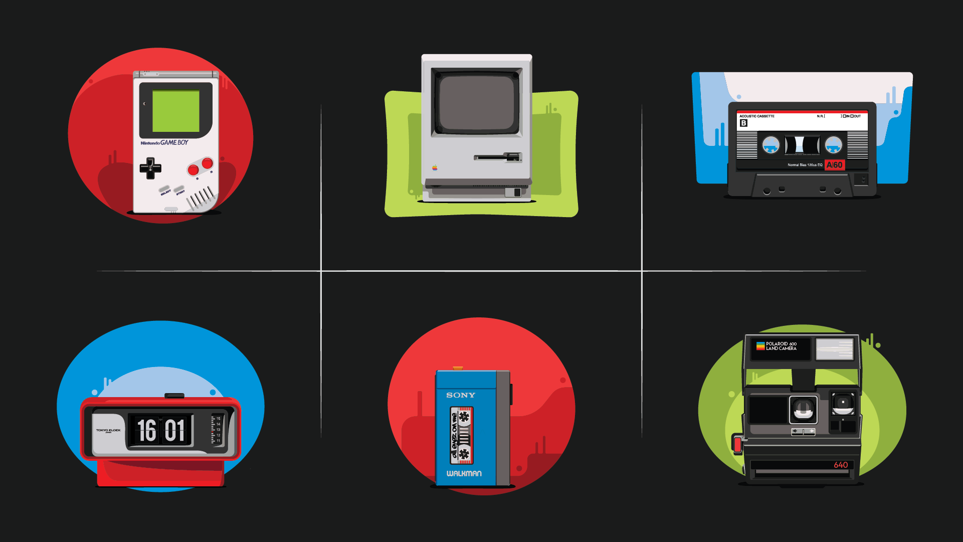 Illustrazioni stilizzate realizzate per il progetto back to the 80s